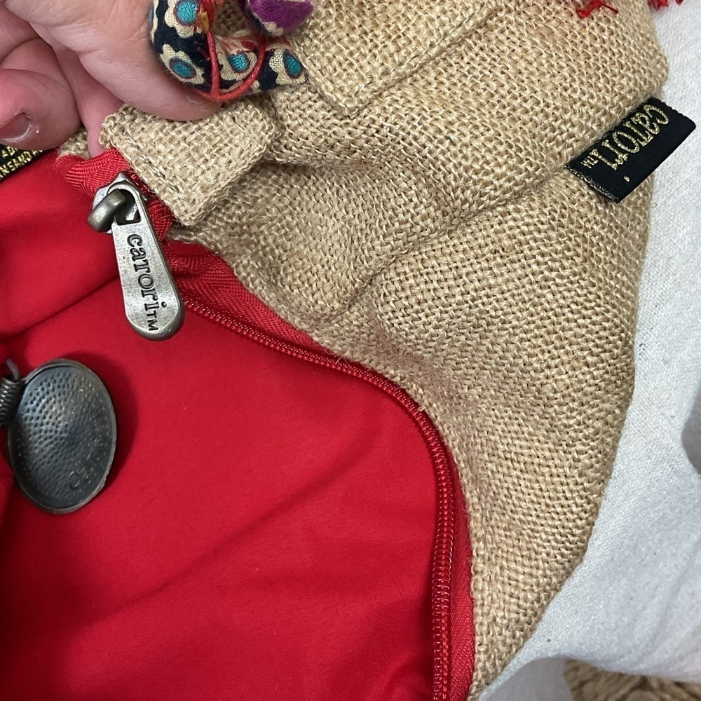 Catori Burlap Shoulder Bag Red Tassel Beads Boho Vacation - Picture 5 of 12